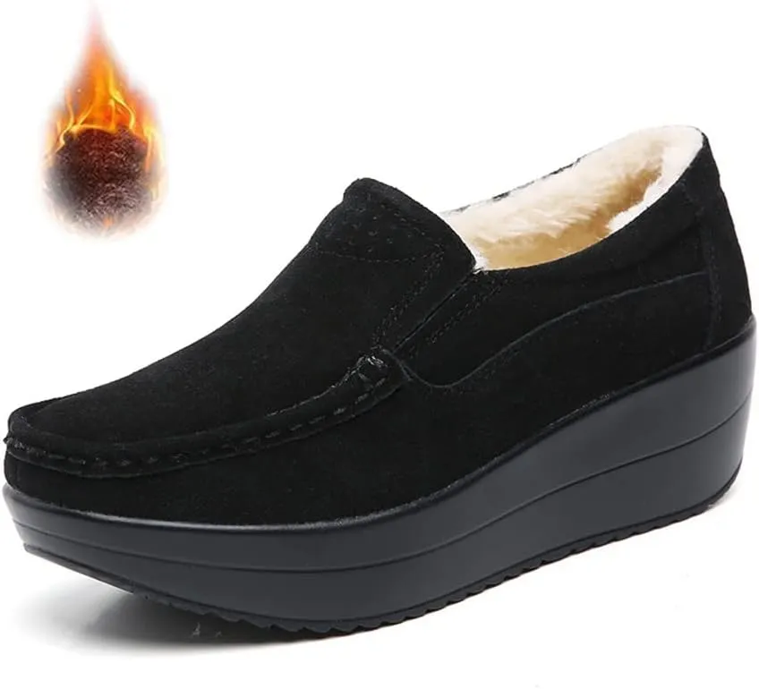 CrazySavage Women's Toning Rocker Walking Shoes Platform Suede Sneakers Slip On with Wedge Orthotic Insole Pain Relief Arch Support That