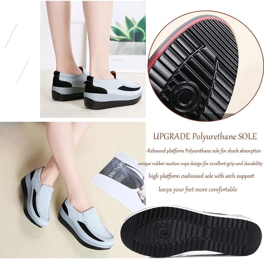 CrazySavage Women's Toning Rocker Walking Shoes Platform Suede Sneakers Slip On with Wedge Orthotic Insole Pain Relief Arch Support That