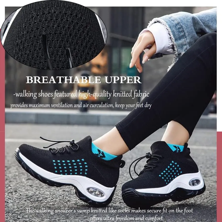 CrazySavage Womens Walking Shoe-Sock Sneakers Slip on Nursing Orthotic Heel Pain Relief Wedge Mesh Platform Air Cushion Buffer Nurse Shoe