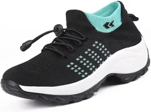 CrazySavage Womens Walking Shoe-Sock Sneakers Slip on Nursing Orthotic Heel Pain Relief Wedge Mesh Platform Air Cushion Buffer Nurse Shoe