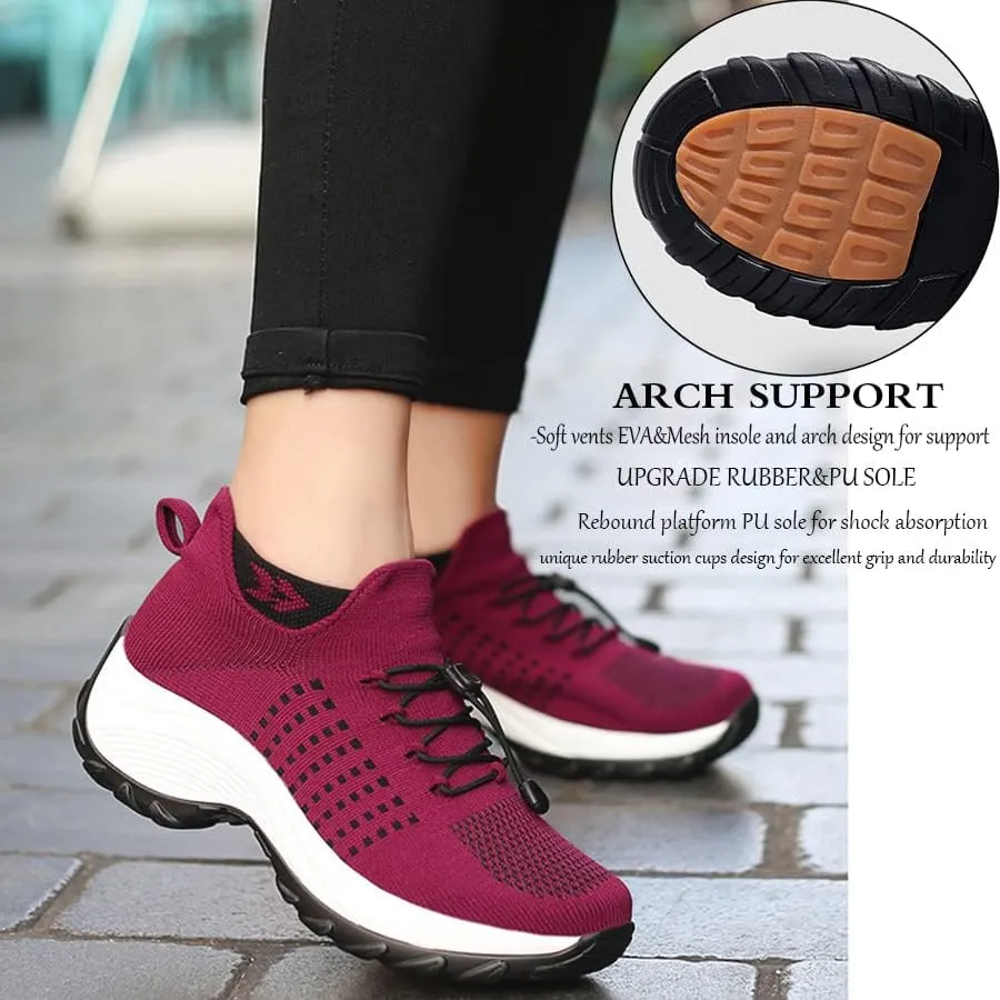 CrazySavage Womens Walking Shoe-Sock Sneakers Slip on Nursing Orthotic Heel Pain Relief Wedge Mesh Platform Air Cushion Buffer Nurse Shoe