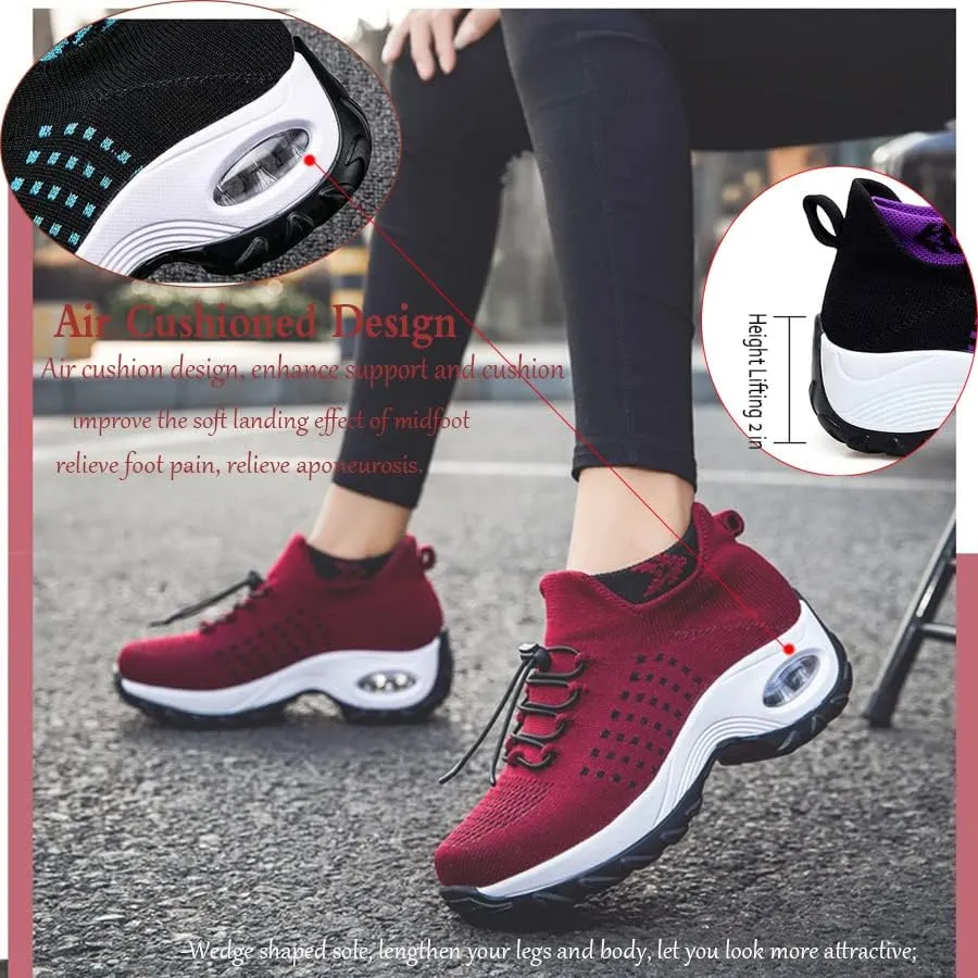 CrazySavage Womens Walking Shoe-Sock Sneakers Slip on Nursing Orthotic Heel Pain Relief Wedge Mesh Platform Air Cushion Buffer Nurse Shoe