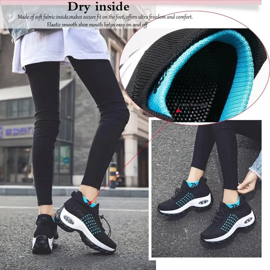 CrazySavage Womens Walking Shoe-Sock Sneakers Slip on Nursing Orthotic Heel Pain Relief Wedge Mesh Platform Air Cushion Buffer Nurse Shoe