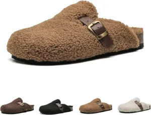CT-Tebrun Women Shearling Slipper，Buckled Sherpa-effect Loafers With Round Toe Clog Soft Fuzzy Slip On Mules Women's Slippers
