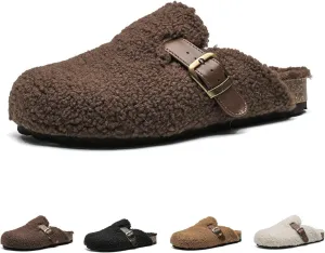CT-Tebrun Women Shearling Slipper，Buckled Sherpa-effect Loafers With Round Toe Clog Soft Fuzzy Slip On Mules Women's Slippers