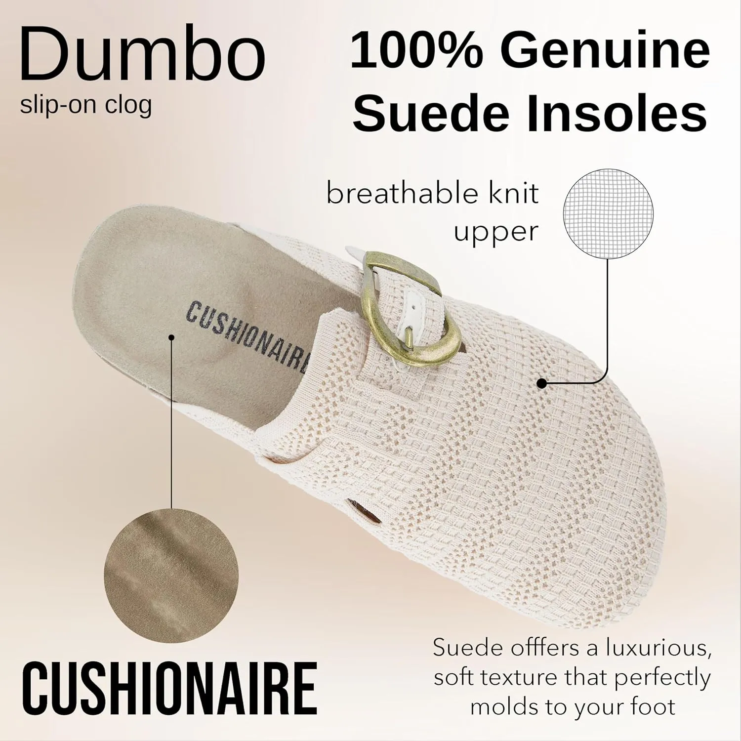 CUSHIONAIRE Dumbo Slip-On Clogs for Women with Textured Knit Upper, Adjustable Buckle, and Cushioned Footbed – Stylish and Comfortable Women's Shoes