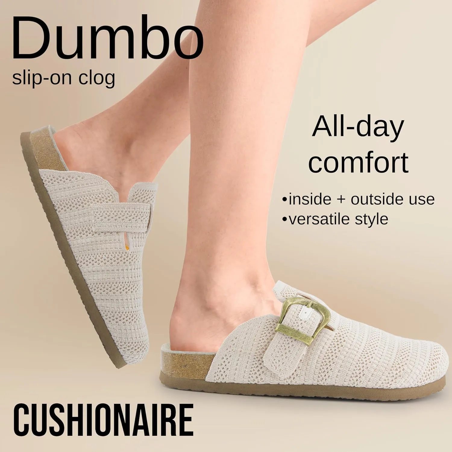 CUSHIONAIRE Dumbo Slip-On Clogs for Women with Textured Knit Upper, Adjustable Buckle, and Cushioned Footbed – Stylish and Comfortable Women's Shoes