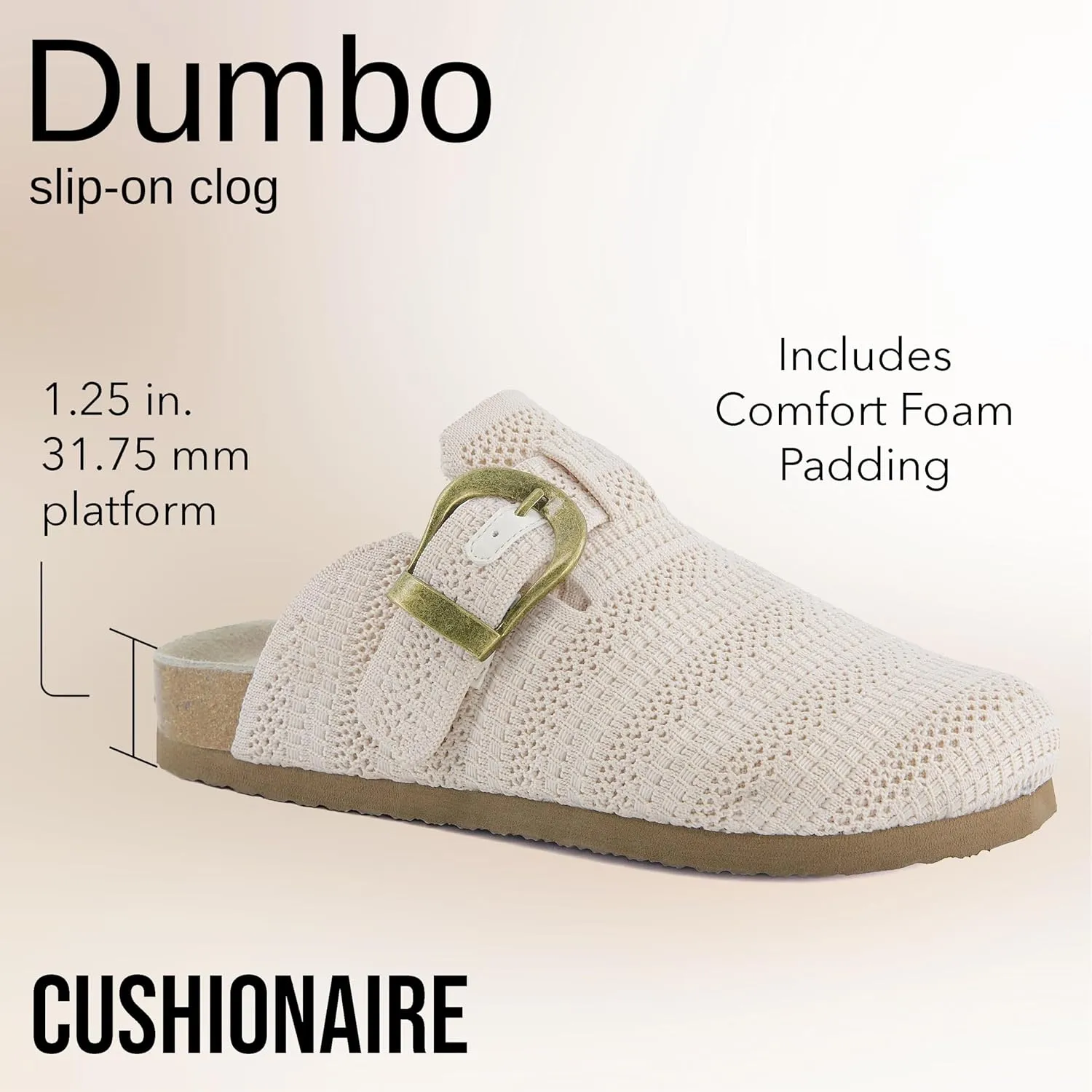 CUSHIONAIRE Dumbo Slip-On Clogs for Women with Textured Knit Upper, Adjustable Buckle, and Cushioned Footbed – Stylish and Comfortable Women's Shoes