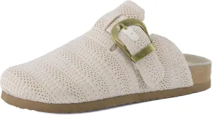 CUSHIONAIRE Dumbo Slip-On Clogs for Women with Textured Knit Upper, Adjustable Buckle, and Cushioned Footbed – Stylish and Comfortable Women's Shoes