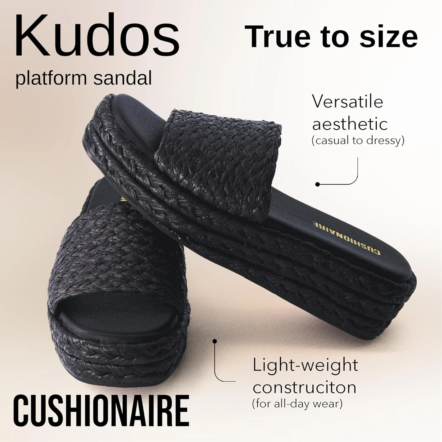 CUSHIONAIRE KUDOS Women’s Platform Sandals – Wedge Sandals for Women, Comfortable Slip-On Shoes, Dressy Summer Sandals with Cushioned Footbed