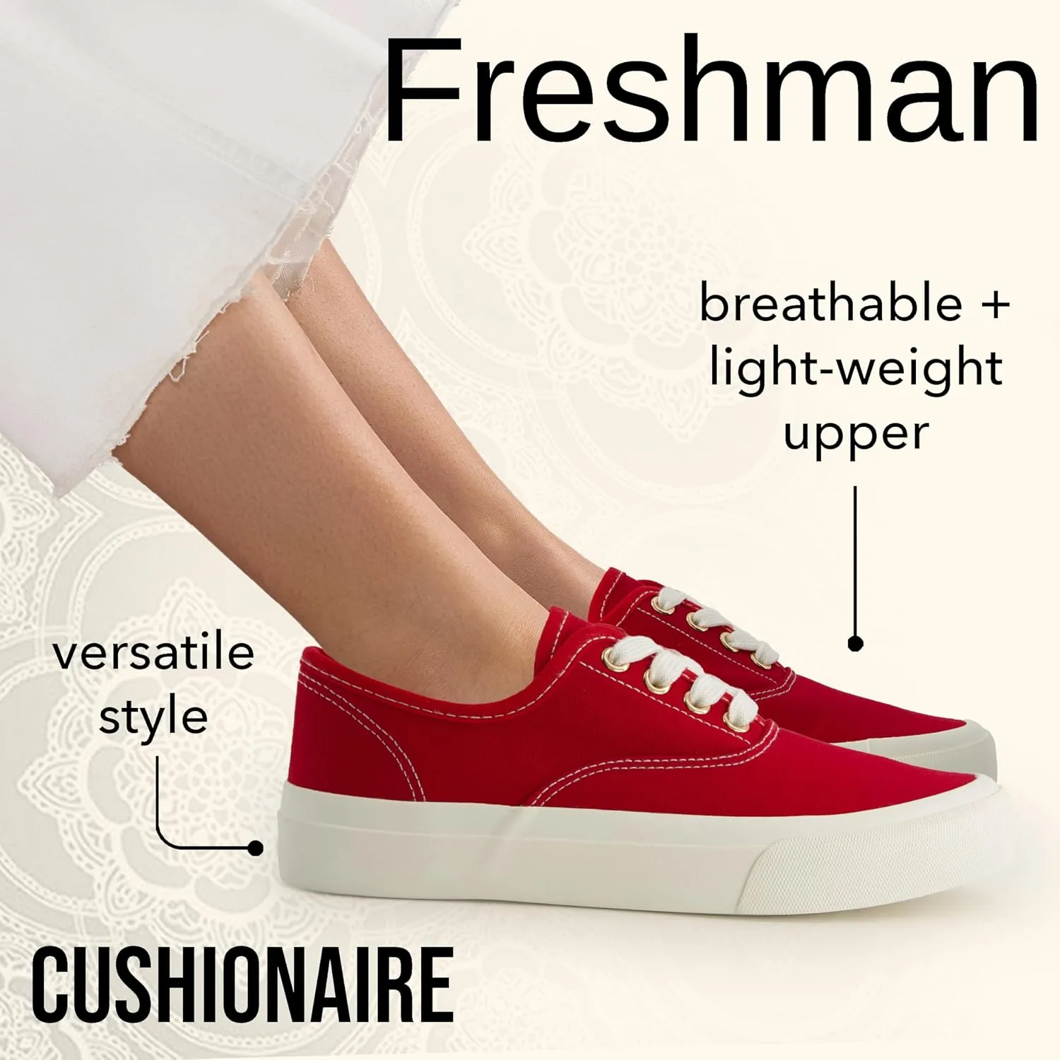 CUSHIONAIRE Women’s Freshman Canvas Lace-Up Sneaker with Memory Foam, Wide Widths Available | Casual Walking Shoes, Lightweight & Comfortable