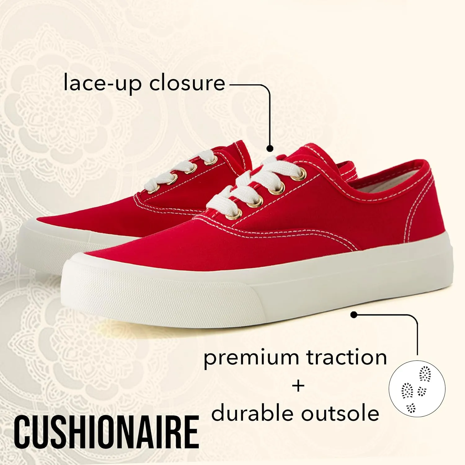 CUSHIONAIRE Women’s Freshman Canvas Lace-Up Sneaker with Memory Foam, Wide Widths Available | Casual Walking Shoes, Lightweight & Comfortable