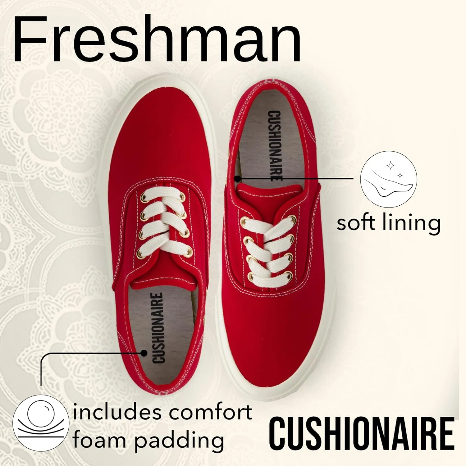 CUSHIONAIRE Women’s Freshman Canvas Lace-Up Sneaker with Memory Foam, Wide Widths Available | Casual Walking Shoes, Lightweight & Comfortable
