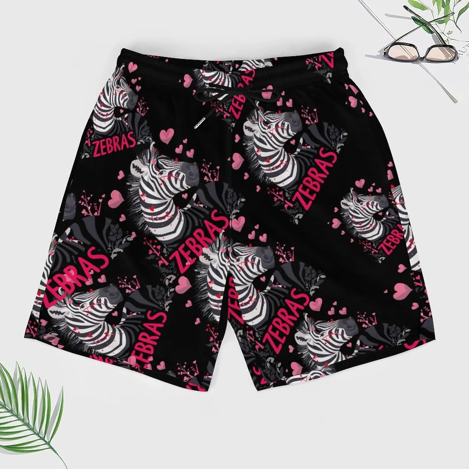 Cute Funny Zebra Men's Swim Trunks Quick Dry Board Shorts Swimwear Beach Shorts with Compression Liner