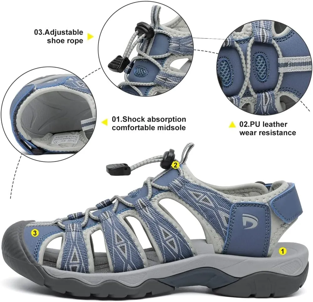 Dannto Women's Sport Hiking Sandals Closed Toe Outdoor Athletic Walking Sandal Lightweight Summer Water Shoes