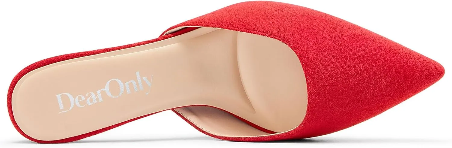 DearOnly Womens Pointed Toe Kitten Heel Mules Slip-on Stiletto Mid Heel Sandals Prom Dress Shoes 2.6 Inches Heels