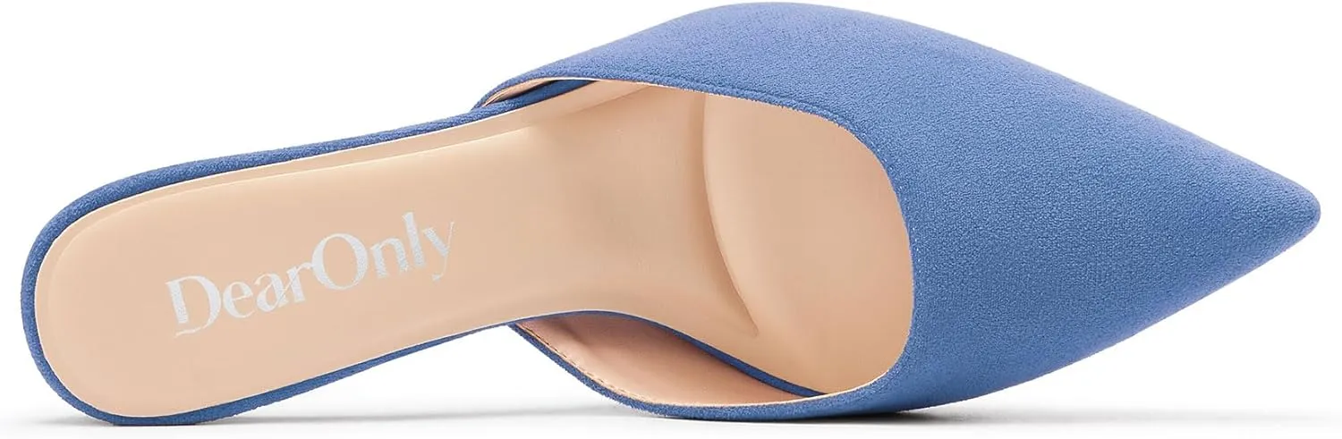 DearOnly Womens Pointed Toe Kitten Heel Mules Slip-on Stiletto Mid Heel Sandals Prom Dress Shoes 2.6 Inches Heels
