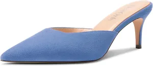 DearOnly Womens Pointed Toe Kitten Heel Mules Slip-on Stiletto Mid Heel Sandals Prom Dress Shoes 2.6 Inches Heels