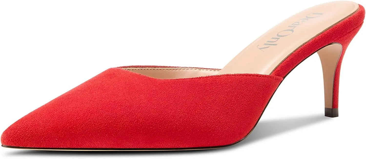 DearOnly Womens Pointed Toe Kitten Heel Mules Slip-on Stiletto Mid Heel Sandals Prom Dress Shoes 2.6 Inches Heels