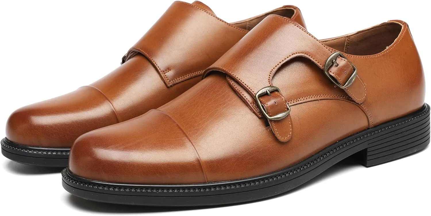 DECARSDZ Men's Classic Retro Double Monk Strap Casual Dress Loafer Shoes Comfortable for Business and Wedding Slip On Loafers