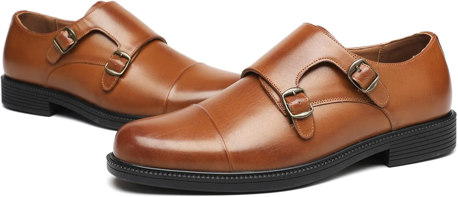 DECARSDZ Men's Classic Retro Double Monk Strap Casual Dress Loafer Shoes Comfortable for Business and Wedding Slip On Loafers