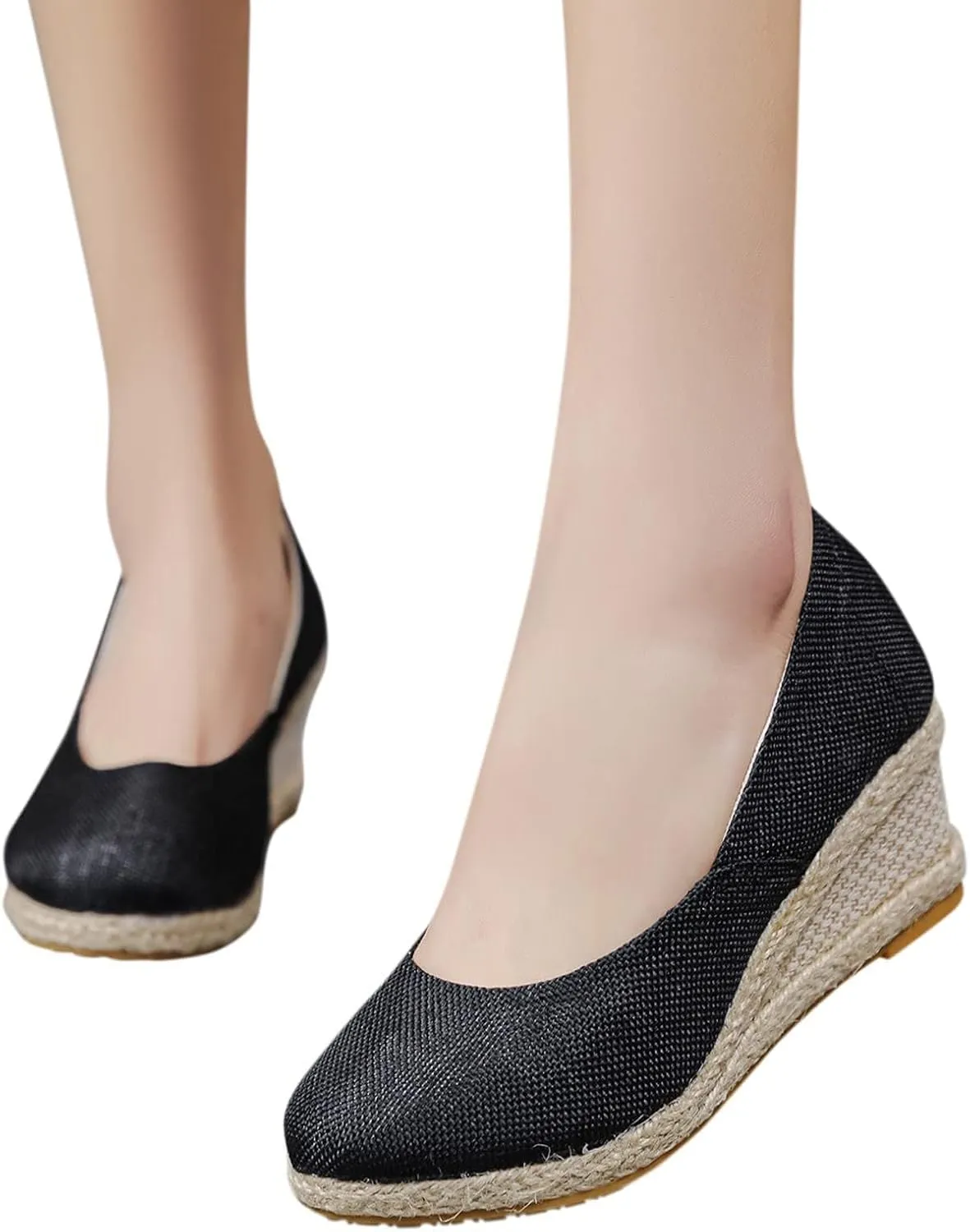 Dheva-C Women's Ankle Strap Closed Toe Espadrille Wedge Heels Sandals Retro Casual Buckle Strap Ladies Platform Summer Shoes (Black-b, 8)