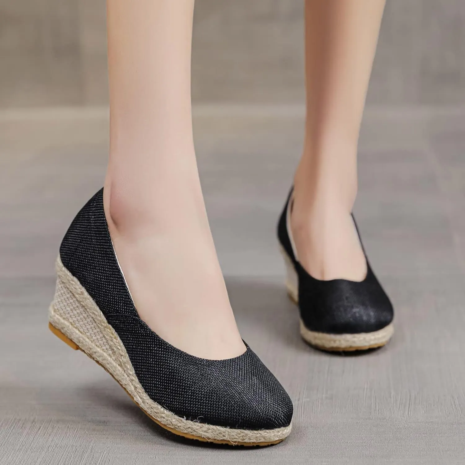 Dheva-C Women's Ankle Strap Closed Toe Espadrille Wedge Heels Sandals Retro Casual Buckle Strap Ladies Platform Summer Shoes (Black-b, 8)