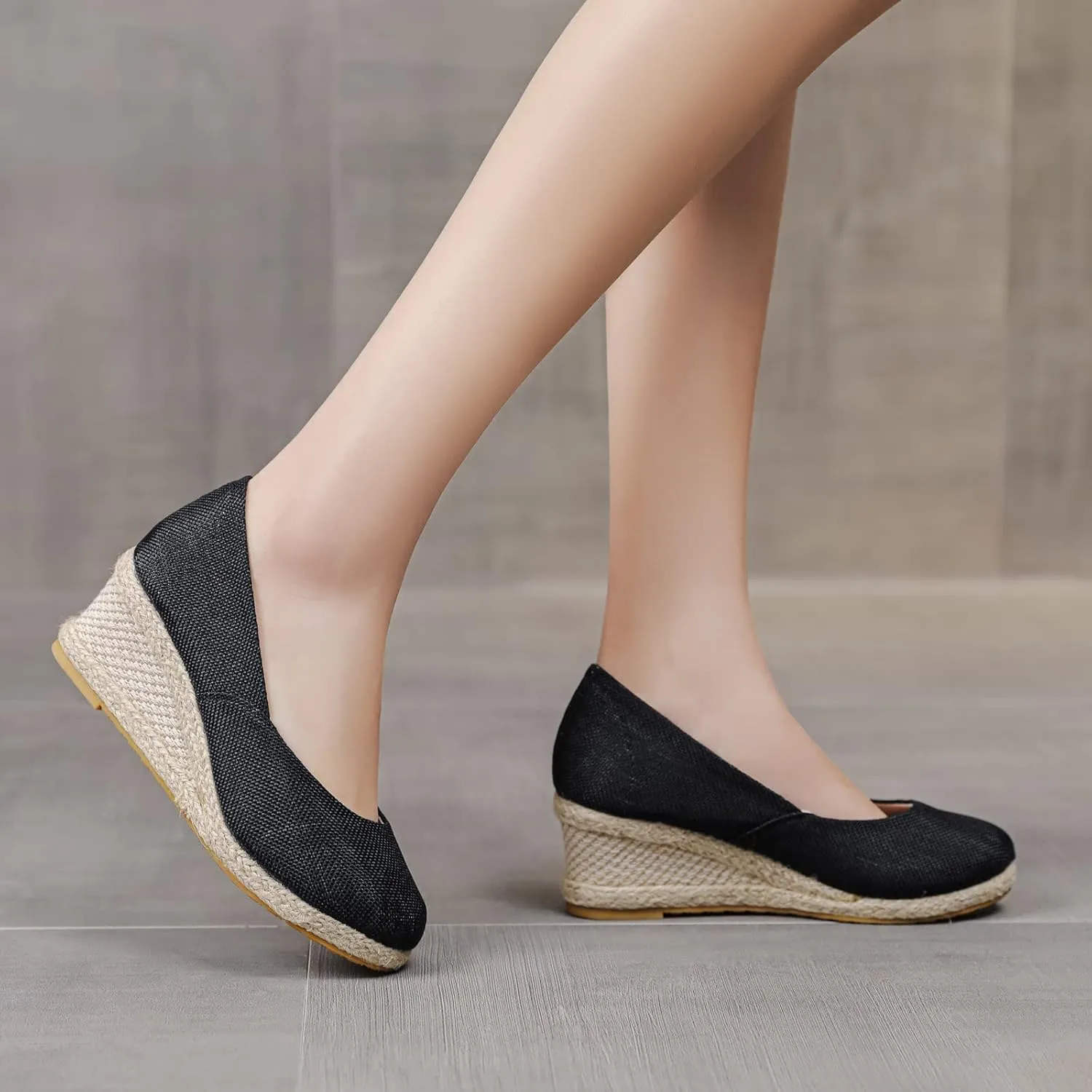 Dheva-C Women's Ankle Strap Closed Toe Espadrille Wedge Heels Sandals Retro Casual Buckle Strap Ladies Platform Summer Shoes (Black-b, 8)