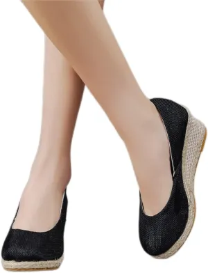 Dheva-C Women's Ankle Strap Closed Toe Espadrille Wedge Heels Sandals Retro Casual Buckle Strap Ladies Platform Summer Shoes (Black-b, 8)