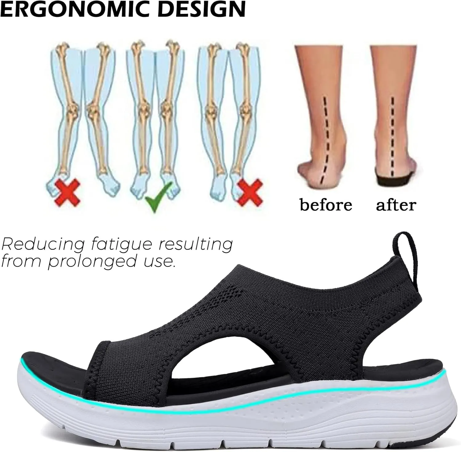 DimaiGlobal Women's Walking Sandals Arch Support Orthotic Comfort Slip-On Sport Sandals Open-Toe Platform Sandals for Plantar Fasciitis Summer Beach Casual