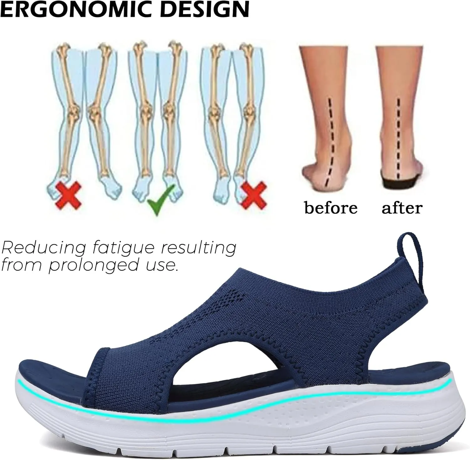 DimaiGlobal Women's Walking Sandals Arch Support Orthotic Comfort Slip-On Sport Sandals Open-Toe Platform Sandals for Plantar Fasciitis Summer Beach Casual