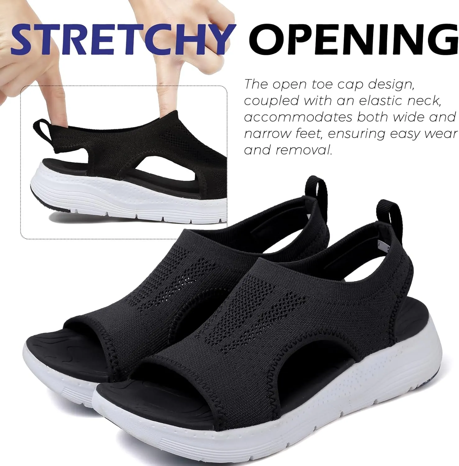 DimaiGlobal Women's Walking Sandals Arch Support Orthotic Comfort Slip-On Sport Sandals Open-Toe Platform Sandals for Plantar Fasciitis Summer Beach Casual