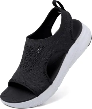 DimaiGlobal Women's Walking Sandals Arch Support Orthotic Comfort Slip-On Sport Sandals Open-Toe Platform Sandals for Plantar Fasciitis Summer Beach Casual