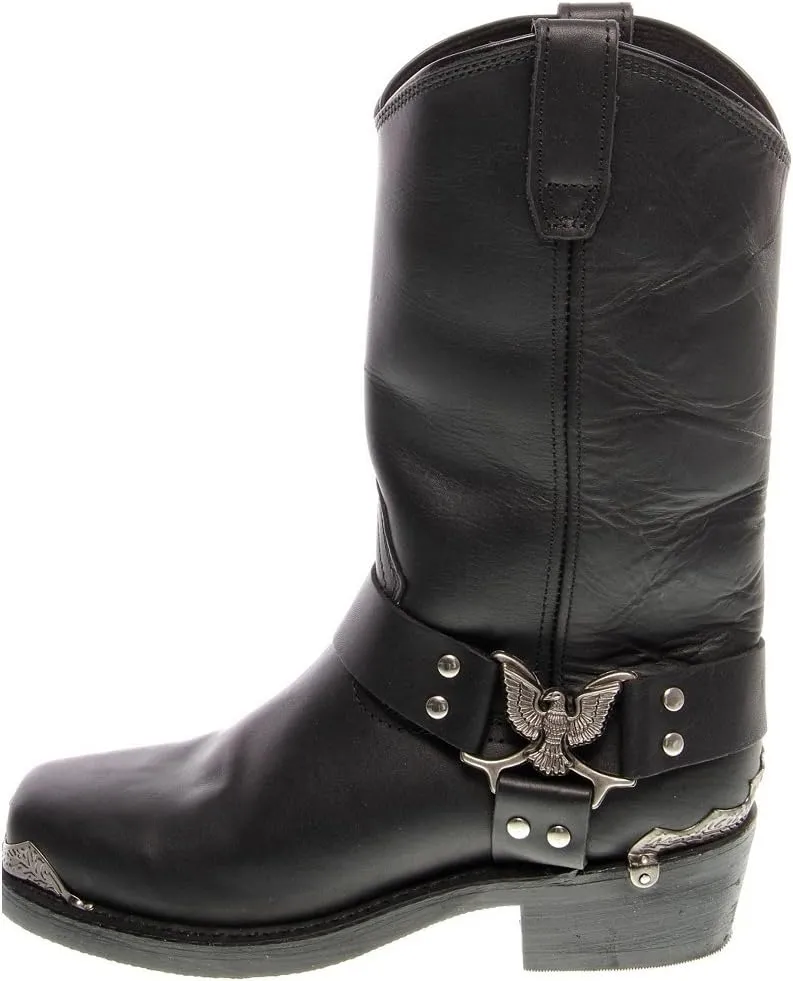 Dingo Mens Chopper Pull On Square Toe Motorcycle Casual Boots Mid Calf - Black