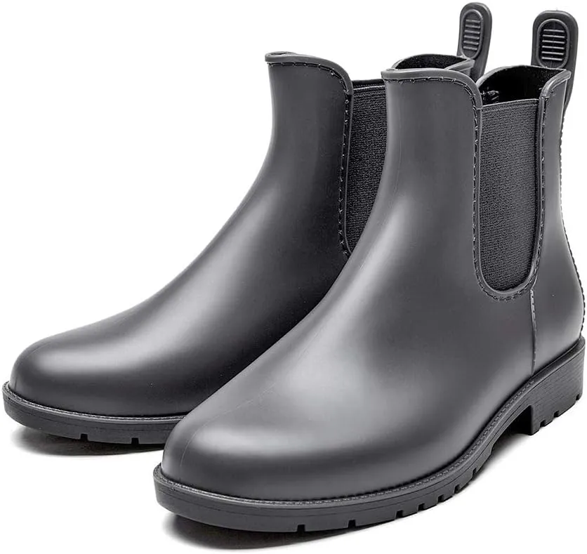 DKSUKO Women's Short Rain Boots Rubber Waterproof Garden Boots Elastic Slip On Ankle Chelsea Boot Fashion Insulated Rain Shoe for Outdoor Work Thick Sole