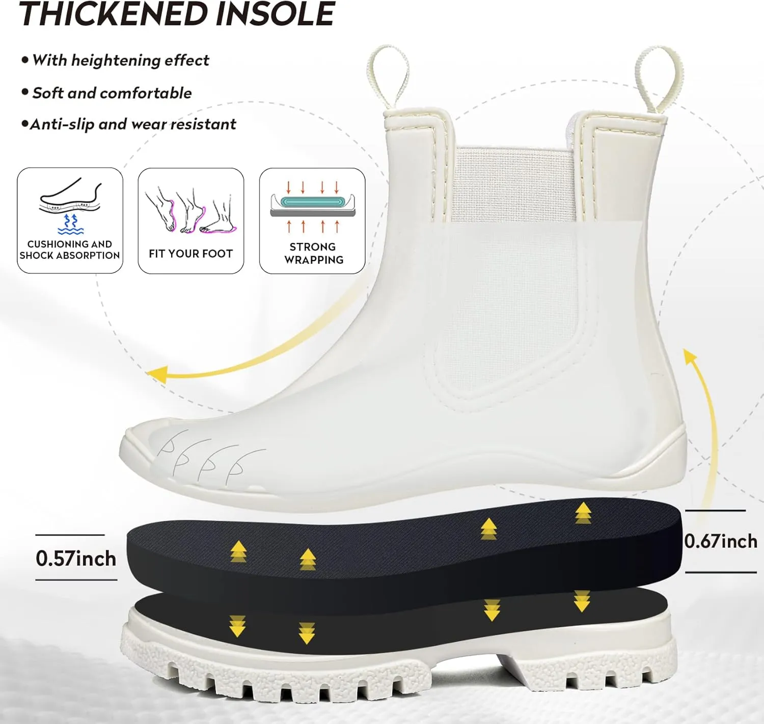 DKSUKO Women's Short Rain Boots Rubber Waterproof Garden Boots Elastic Slip On Ankle Chelsea Boot Fashion Insulated Rain Shoe for Outdoor Work Thick Sole