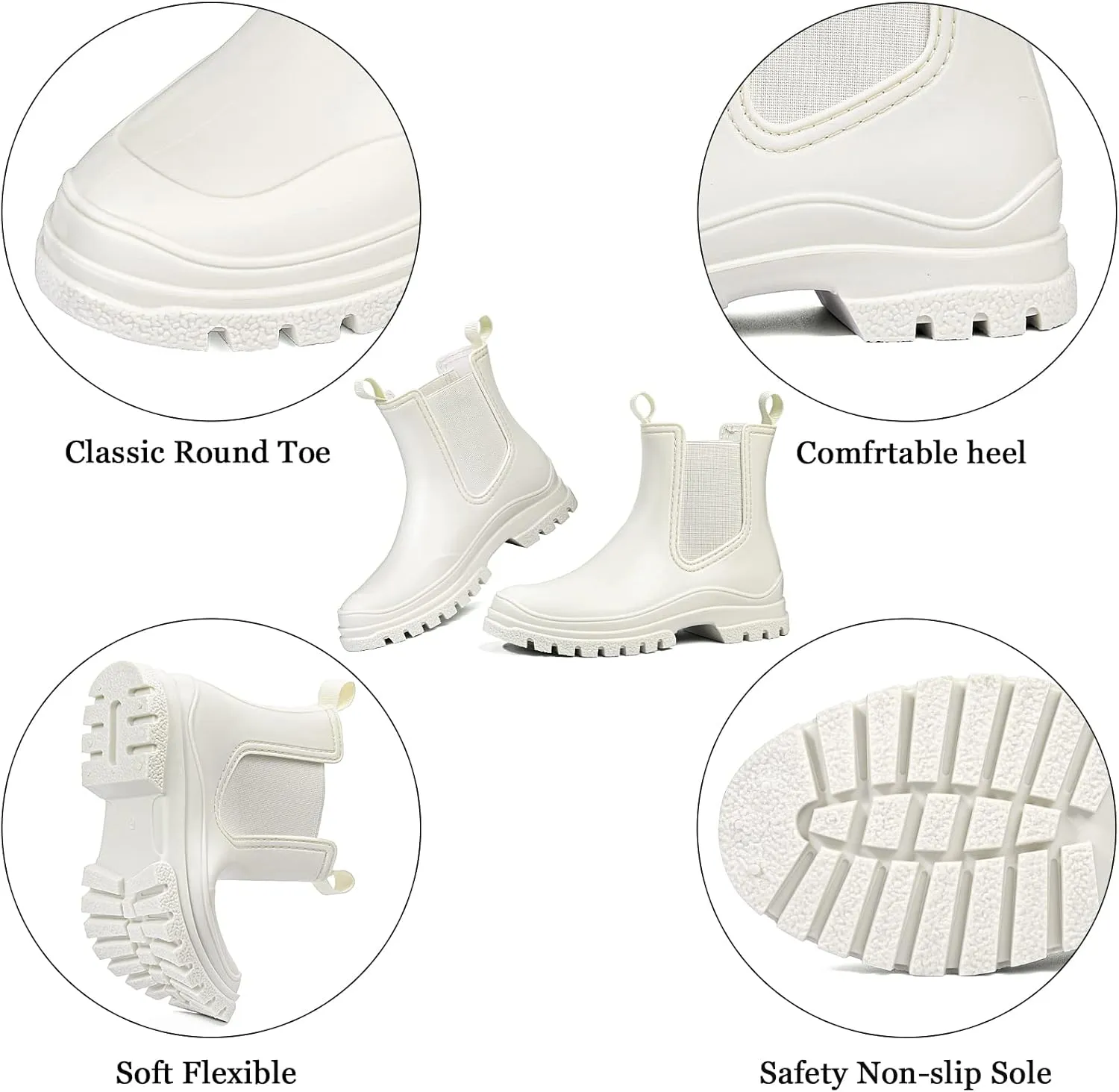 DKSUKO Women's Short Rain Boots Rubber Waterproof Garden Boots Elastic Slip On Ankle Chelsea Boot Fashion Insulated Rain Shoe for Outdoor Work Thick Sole