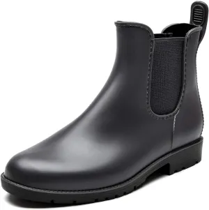 DKSUKO Women's Short Rain Boots Rubber Waterproof Garden Boots Elastic Slip On Ankle Chelsea Boot Fashion Insulated Rain Shoe for Outdoor Work Thick Sole