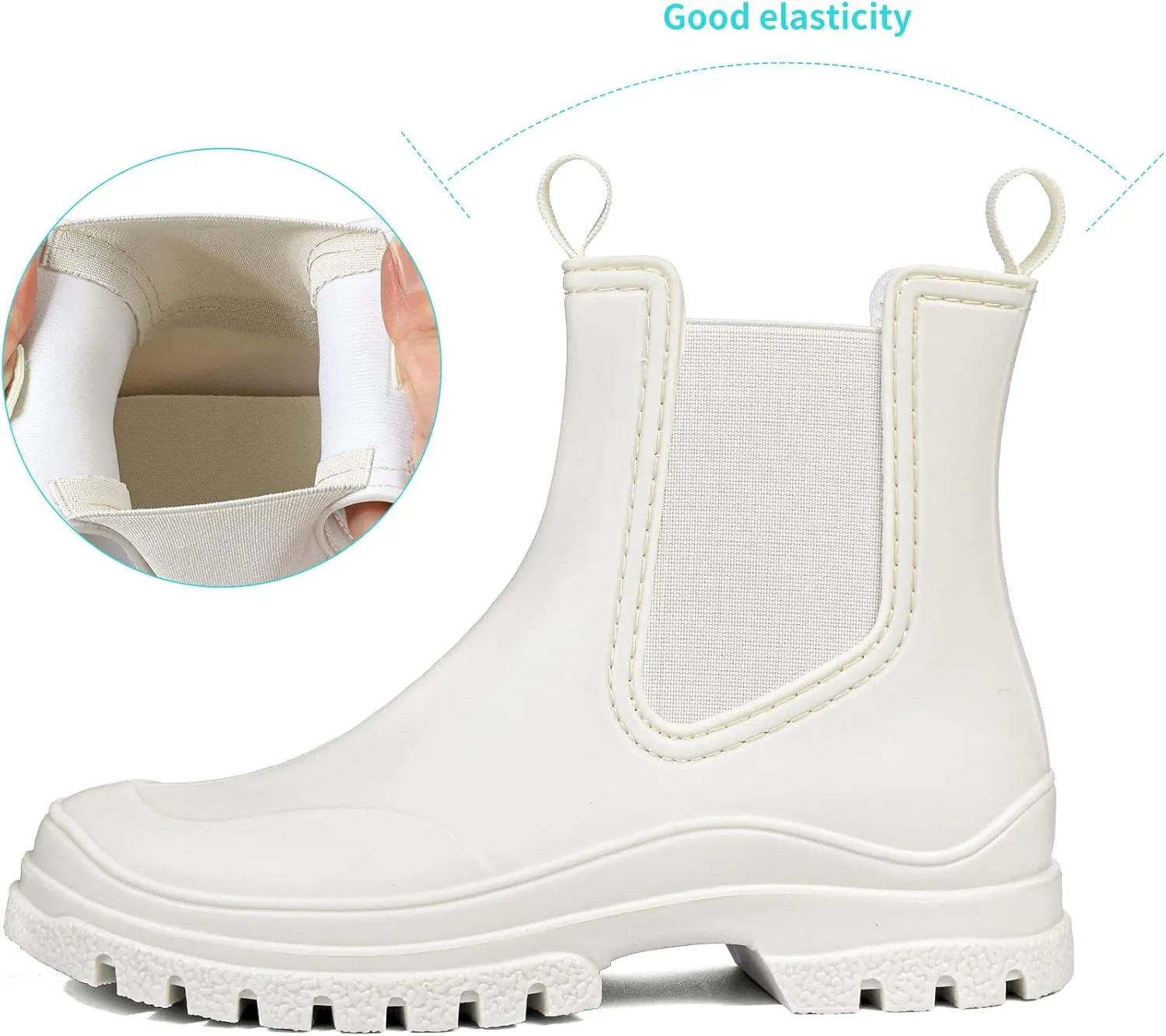 DKSUKO Women's Short Rain Boots Rubber Waterproof Garden Boots Elastic Slip On Ankle Chelsea Boot Fashion Insulated Rain Shoe for Outdoor Work Thick Sole