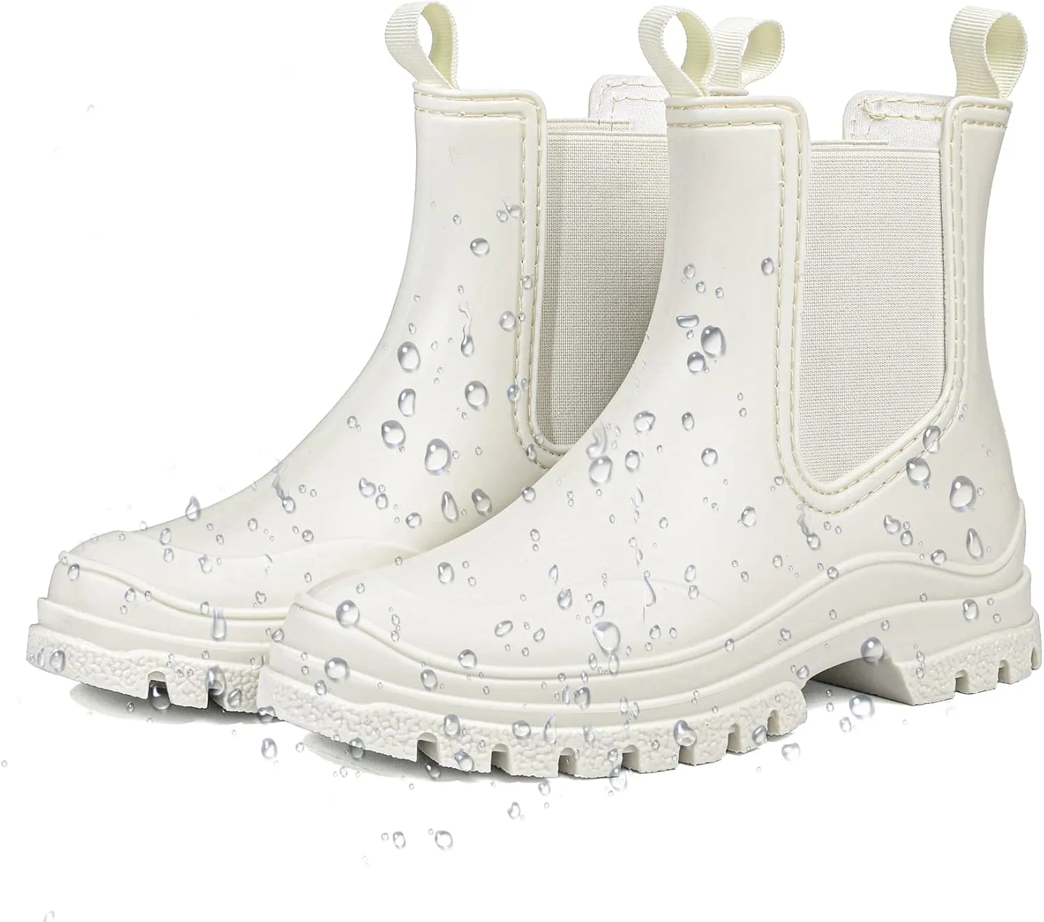 DKSUKO Women's Short Rain Boots Rubber Waterproof Garden Boots Elastic Slip On Ankle Chelsea Boot Fashion Insulated Rain Shoe for Outdoor Work Thick Sole