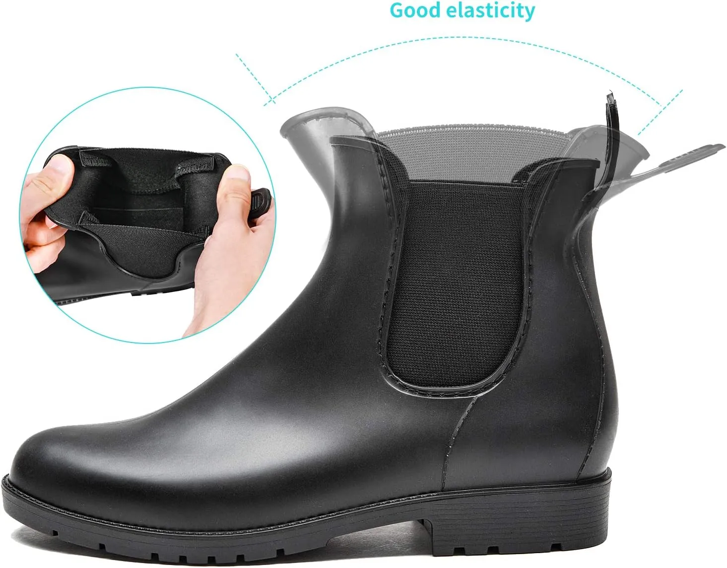 DKSUKO Women's Short Rain Boots Rubber Waterproof Garden Boots Elastic Slip On Ankle Chelsea Boot Fashion Insulated Rain Shoe for Outdoor Work Thick Sole