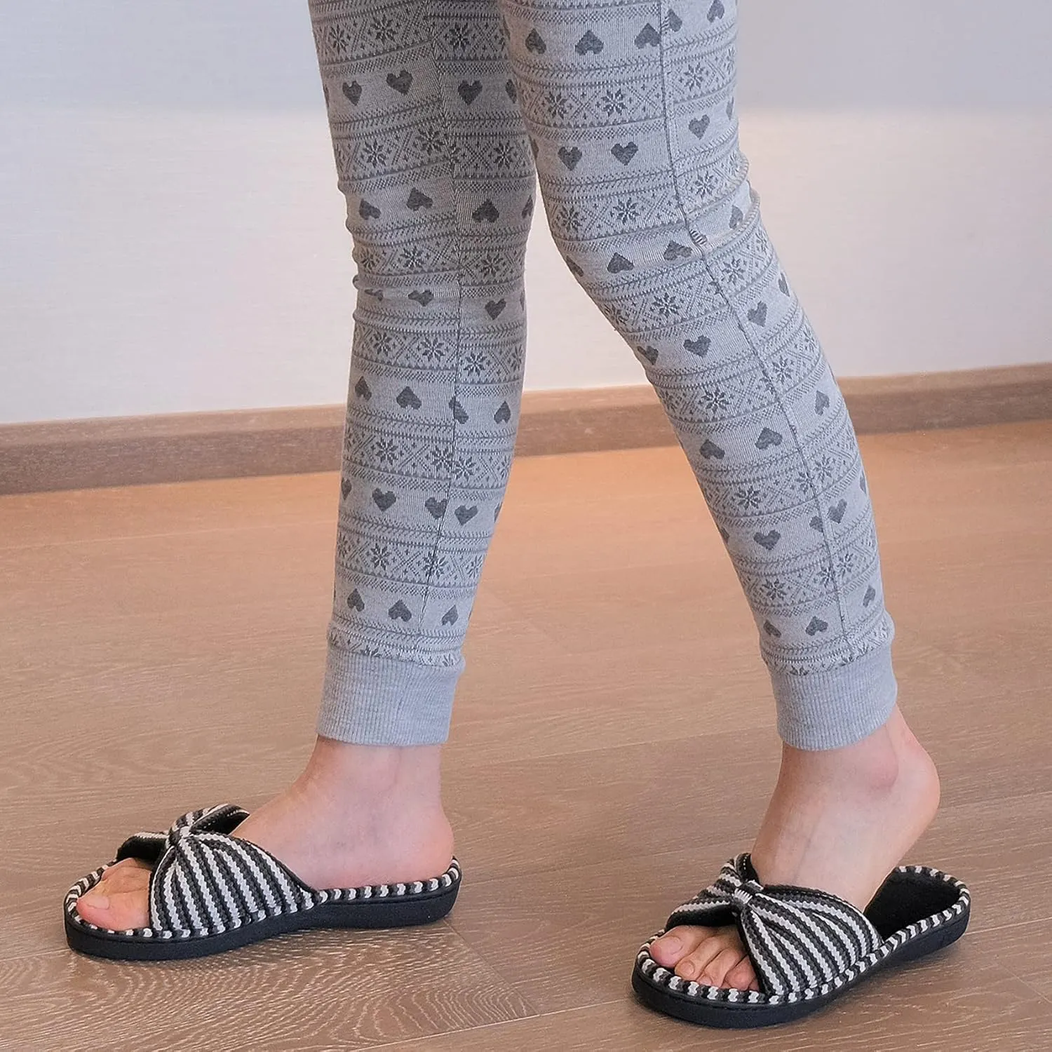 DL Women's Memory Foam Open Toe Slide Slippers with Cute Bow and Cozy Terry Lining, Slip-on House Shoes Spa Mules Sandals with Indoor Outdoor Rubber Sole