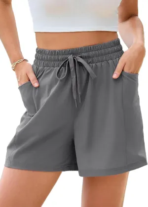 Dokotoo Women's Athletic Shorts High Waisted Running Shorts Quick Dry Daily Casual Comfy Drawstring Shorts Pocket