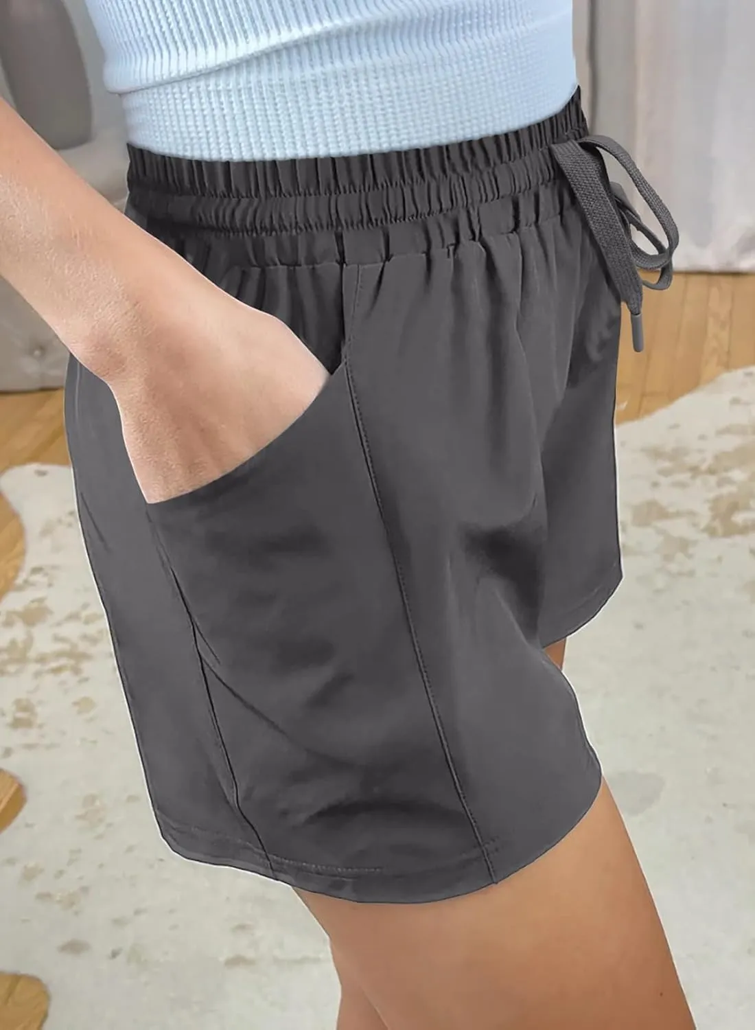 Dokotoo Women's Athletic Shorts High Waisted Running Shorts Quick Dry Daily Casual Comfy Drawstring Shorts Pocket