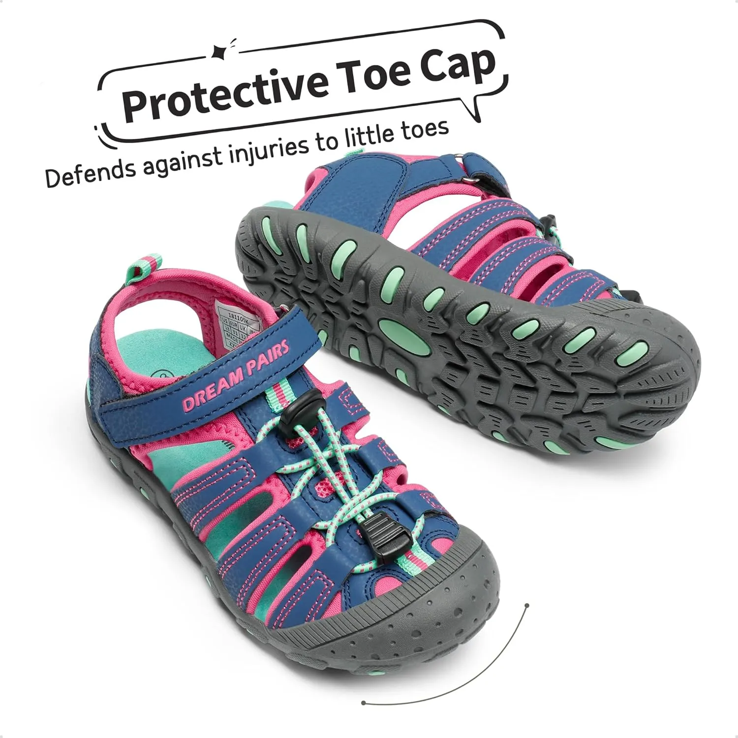 DREAM PAIRS Boys Girls Closed-Toe Outdoor Summer Sport Sandals for Little/Big Kid