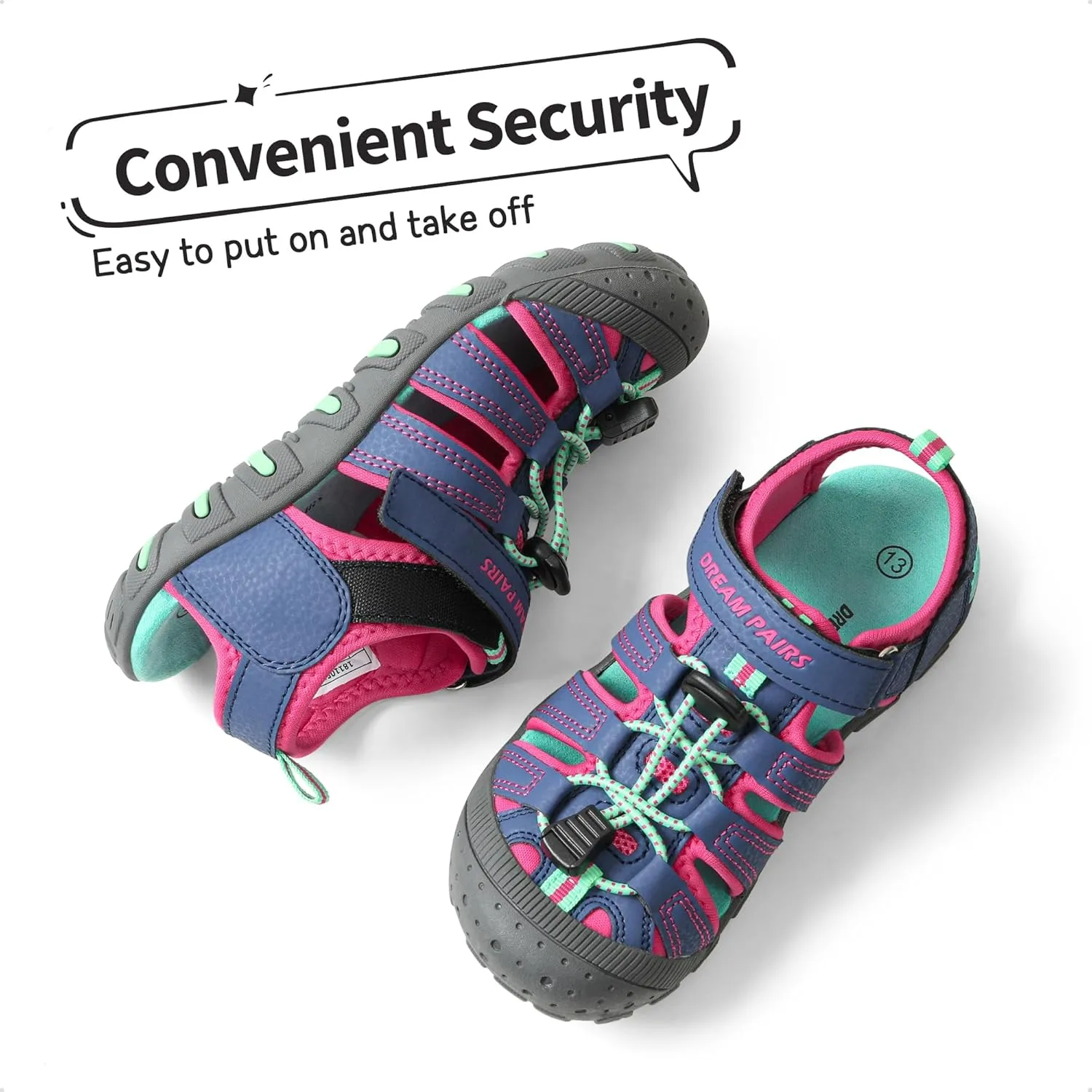 DREAM PAIRS Boys Girls Closed-Toe Outdoor Summer Sport Sandals for Little/Big Kid