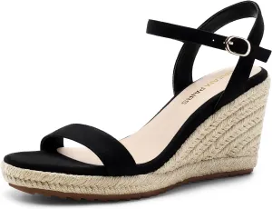 DREAM PAIRS Espadrilles Wedge Sandals for Women, Women's Open Toe Summer Dressy Sandals with Adjustable Ankle Strap and Soft Footbed