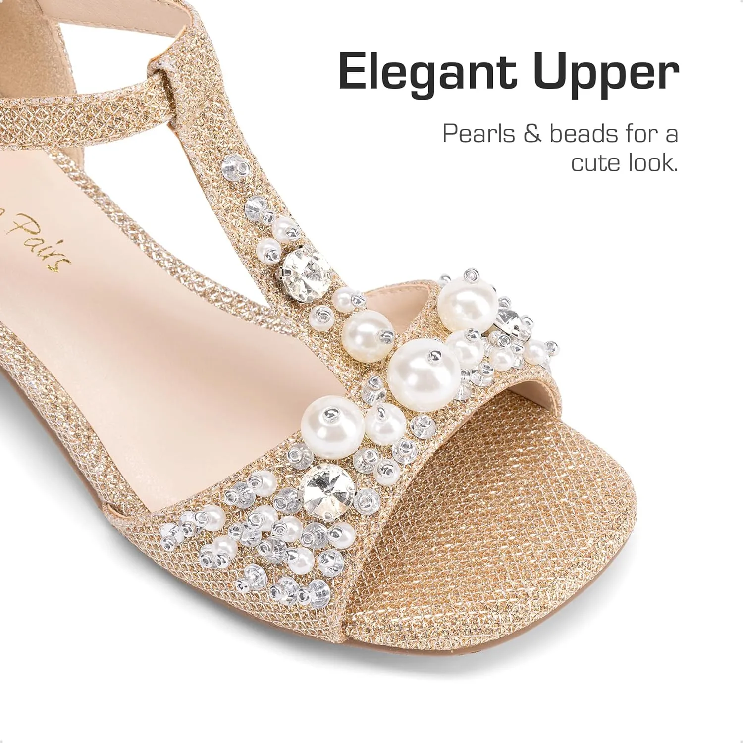 DREAM PAIRS Girls Sandals Ankle Strap T-Strap Low Heel Pearl Bow Flower Pump Dress Wedding Party Shoes for Little Kid/Big Kid