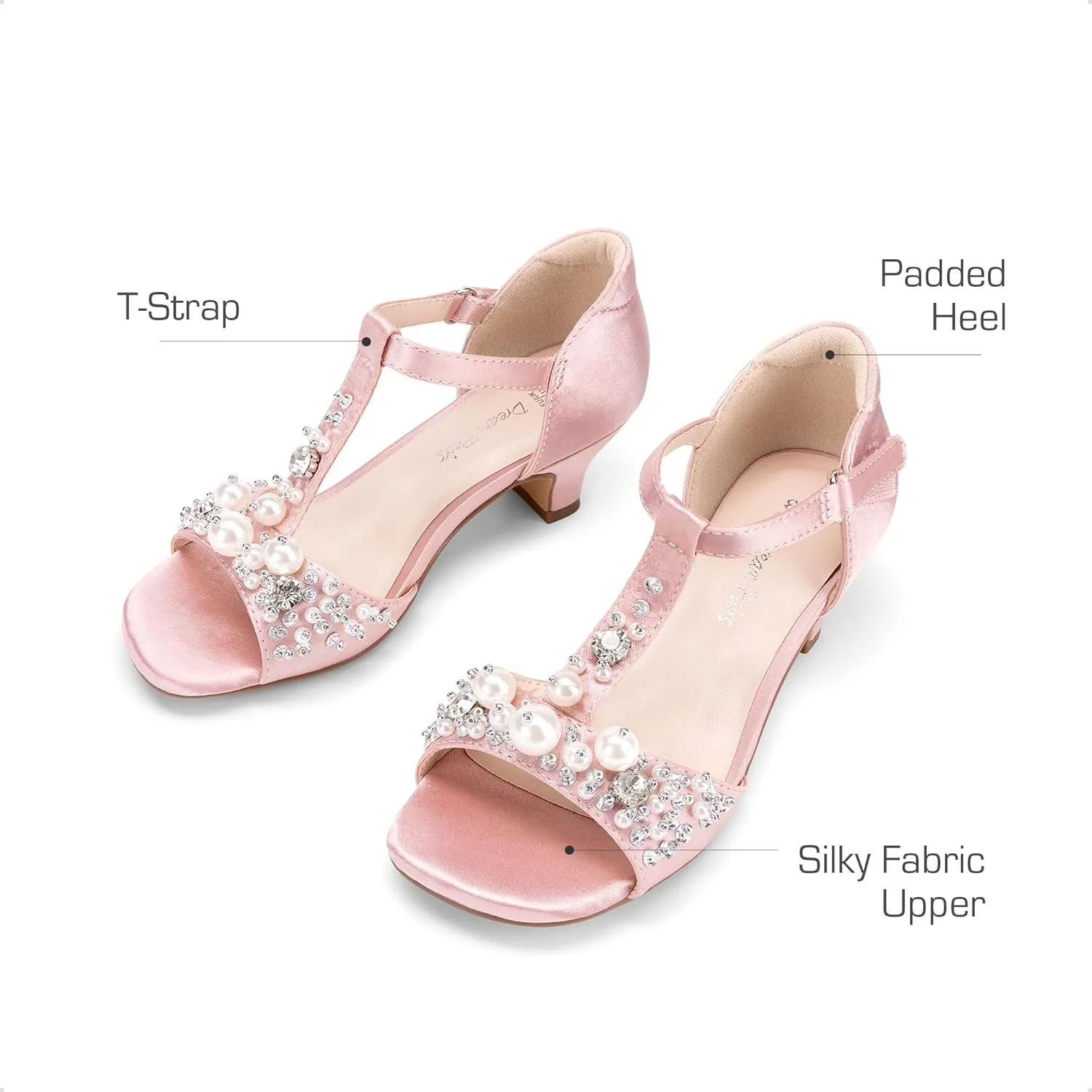 DREAM PAIRS Girls Sandals Ankle Strap T-Strap Low Heel Pearl Bow Flower Pump Dress Wedding Party Shoes for Little Kid/Big Kid