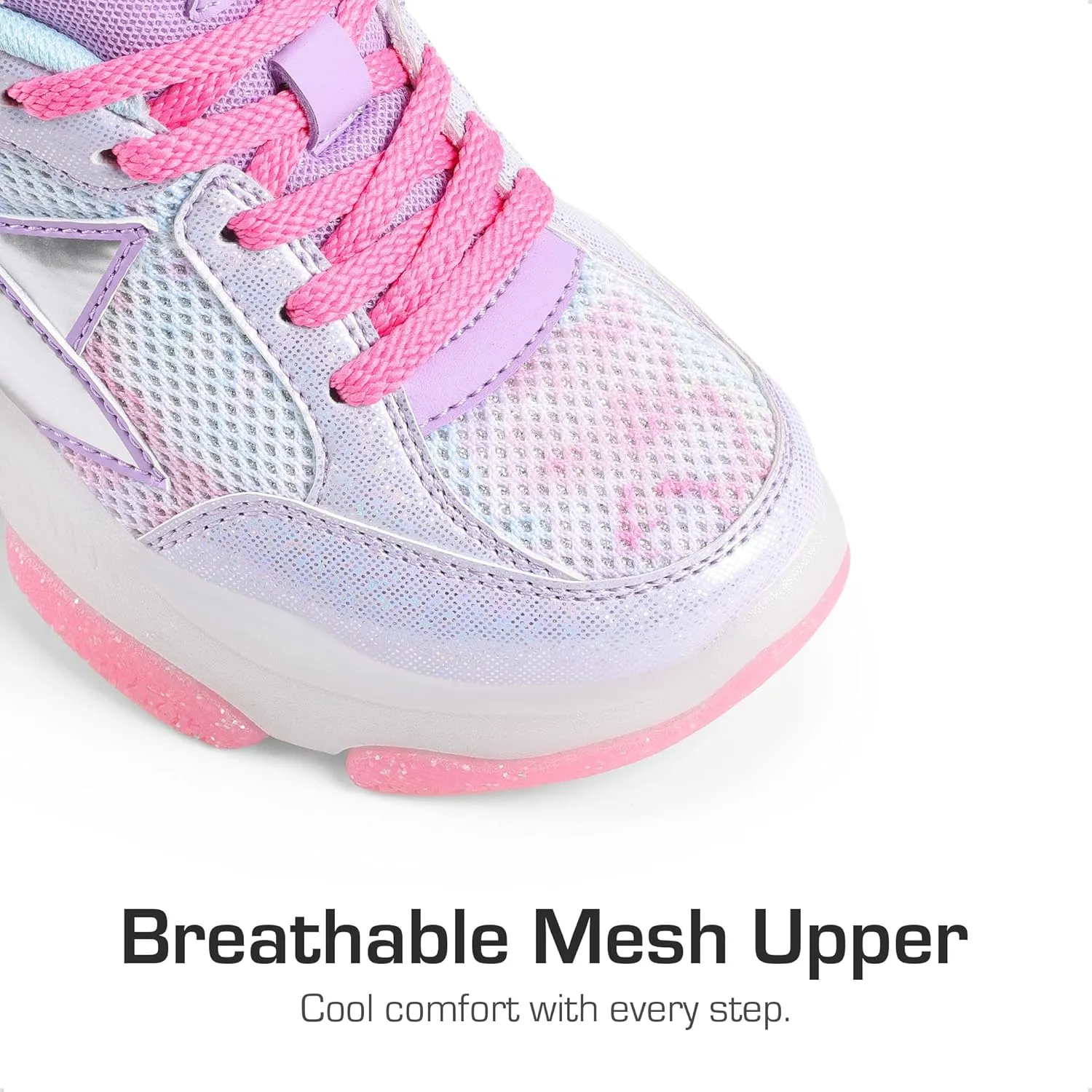 DREAM PAIRS Girls Sneakers Lace up Lightweight Sparkle StarGlow Breathable Jelly Sole Kids Walking Shoes Casual Sports